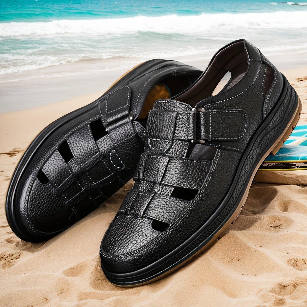 Men's Leather Summer Sandals Closed Toe Breathable Comfort Shoes