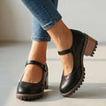 Women's Retro T-Strap Court Heels with Cushioned Insole - Black