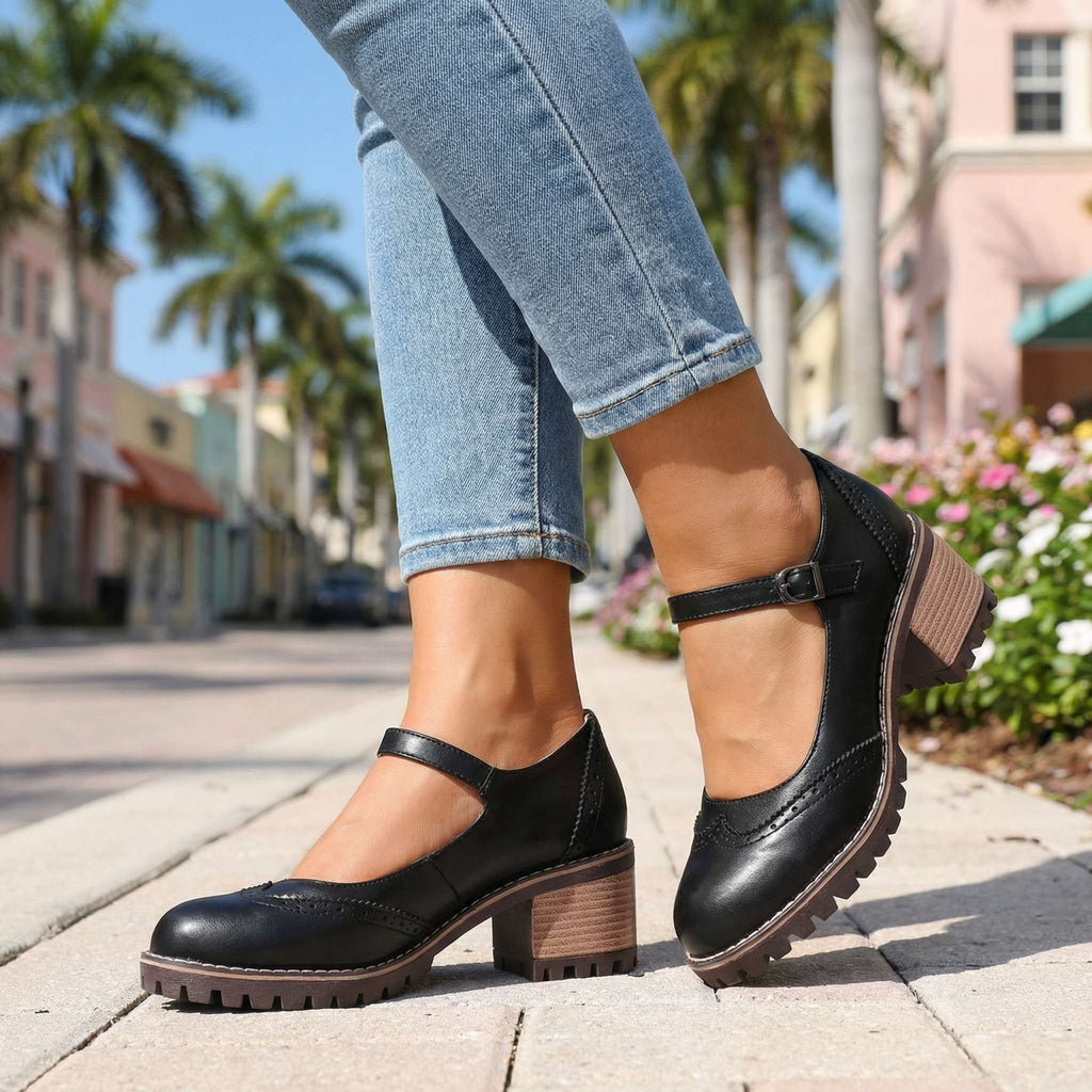 Women's Retro T-Strap Court Heels with Cushioned Insole
