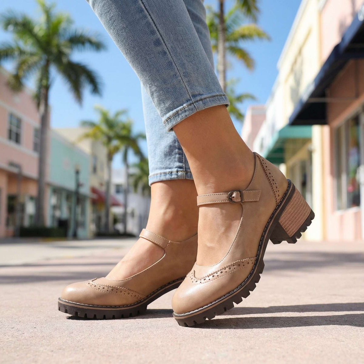 Women's Retro T-Strap Court Heels with Cushioned Insole