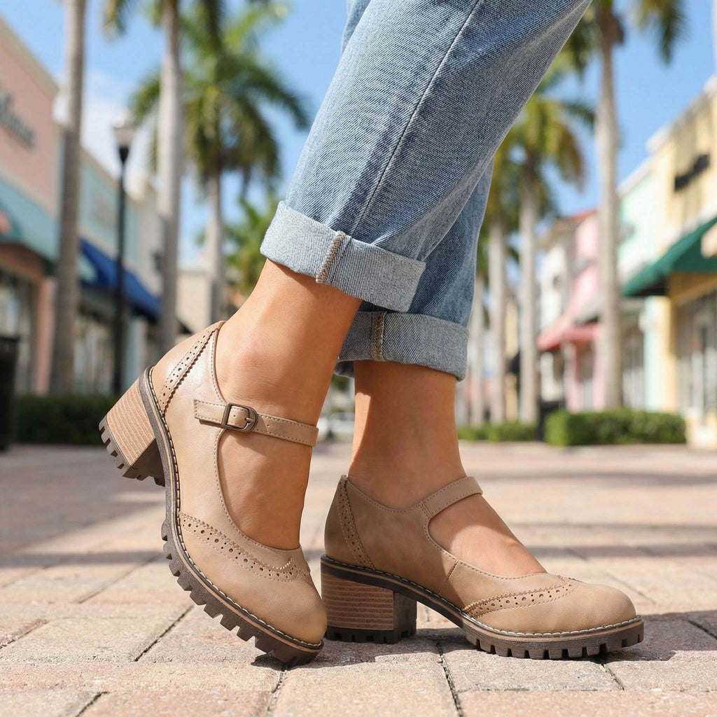 Women's Retro T-Strap Court Heels with Cushioned Insole