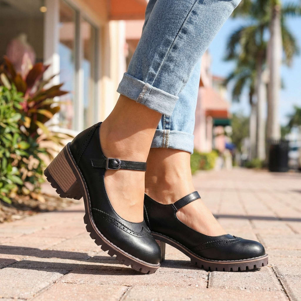 Women's Retro T-Strap Court Heels with Cushioned Insole