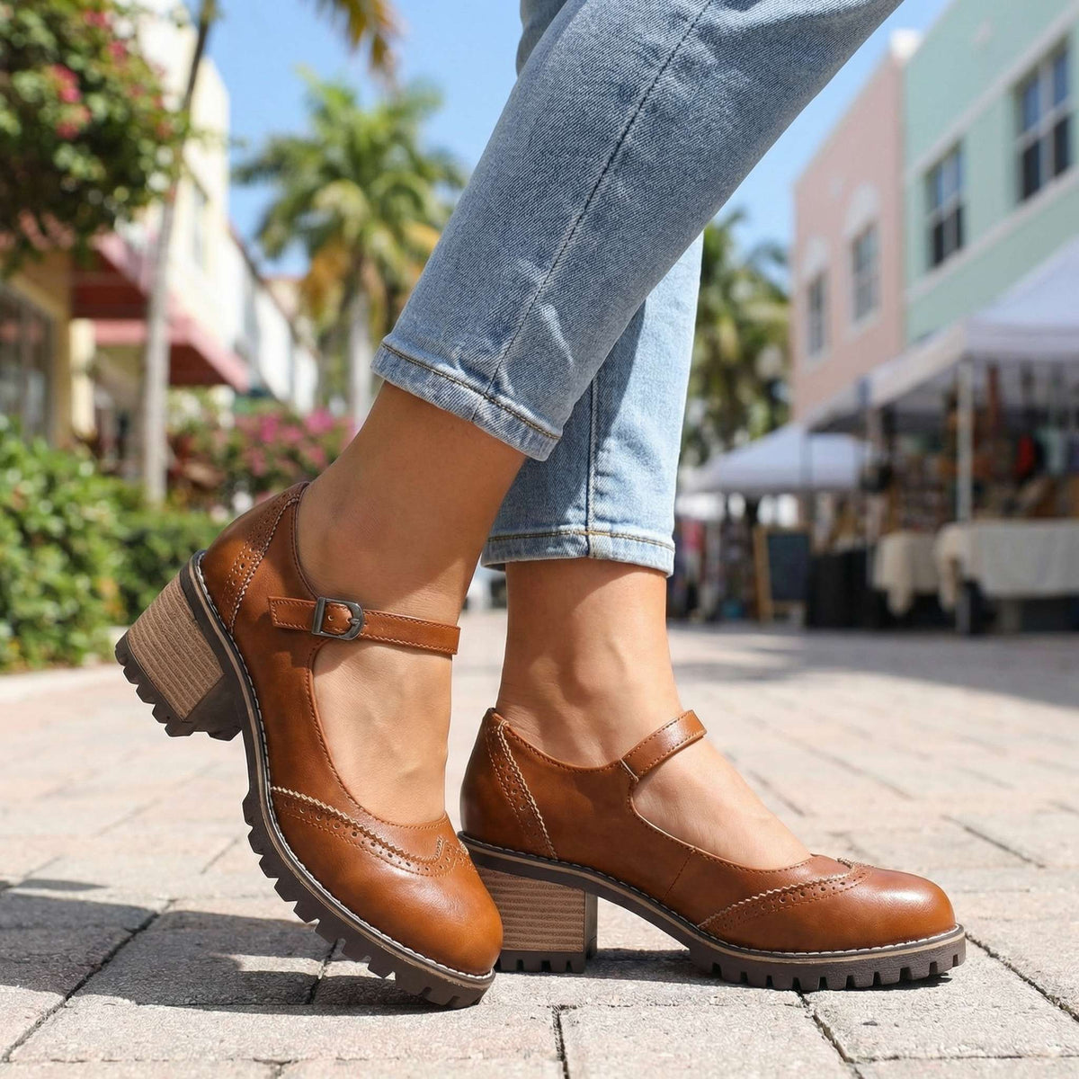 Women's Retro T-Strap Court Heels with Cushioned Insole