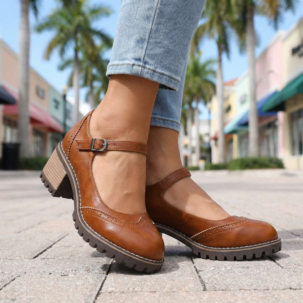 Women's Retro T-Strap Court Heels with Cushioned Insole