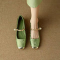 Women's Pearl Braided Strap Vintage Block Heel Shoes - Green