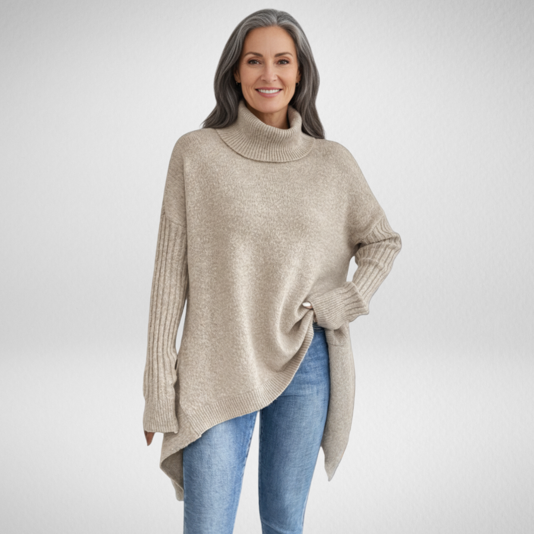 Women's Oversized Turtleneck Sweater in Dark Green
