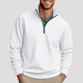 Men's Contrast Trim Zip Neck Pullover Sweatshirt - White