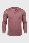 Men's Henley Shirt Button Neck Contrast Seam Top