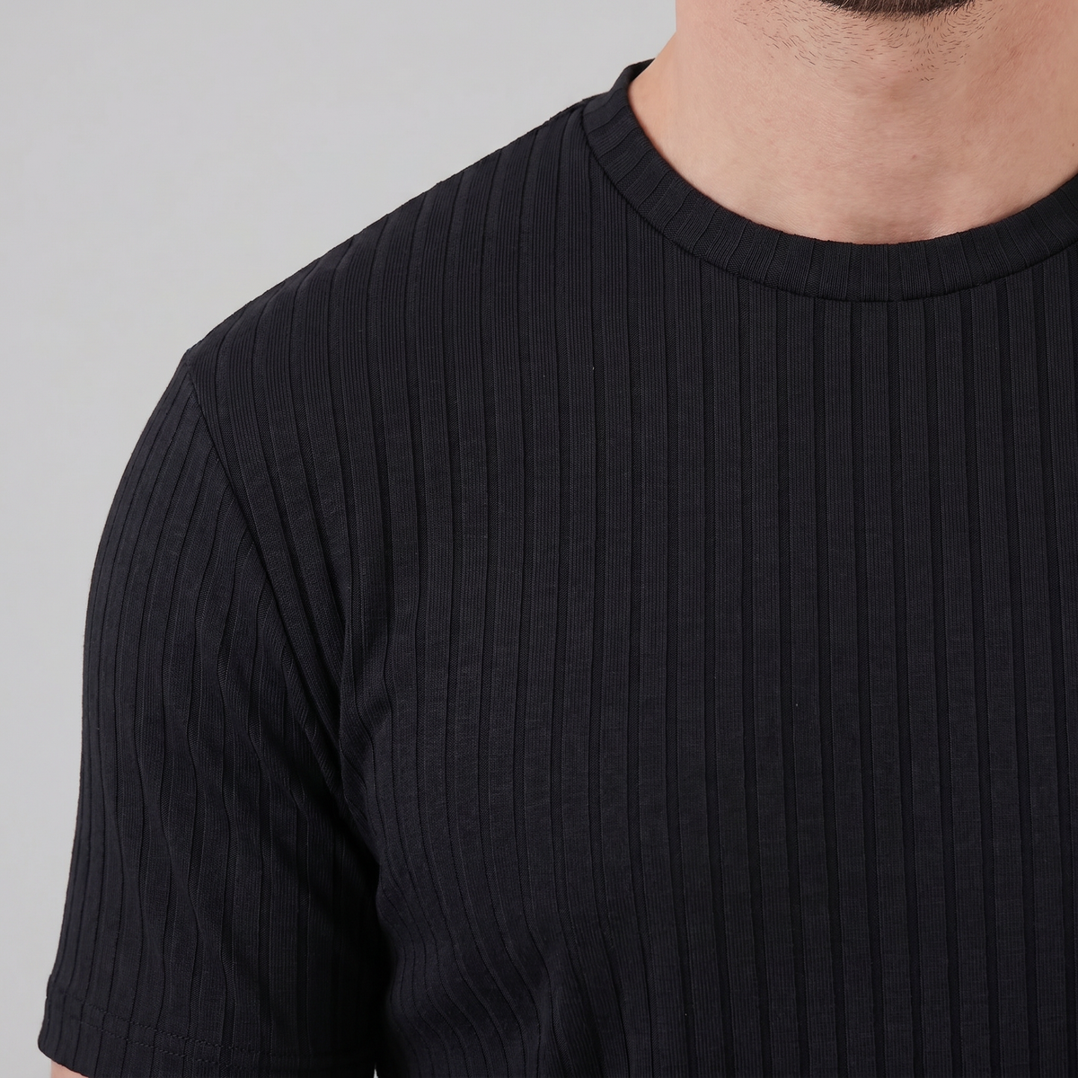 Men's Ribbed T Shirt Crew Neck Slim Fit Tee