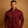 Men's Zipped Pocket Lightweight Layering Jacket with High Collar - Wine Red