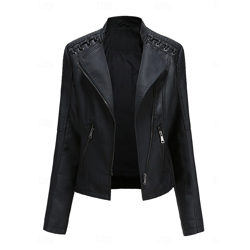Women's Figure-Following Classic Biker Jacket - Black