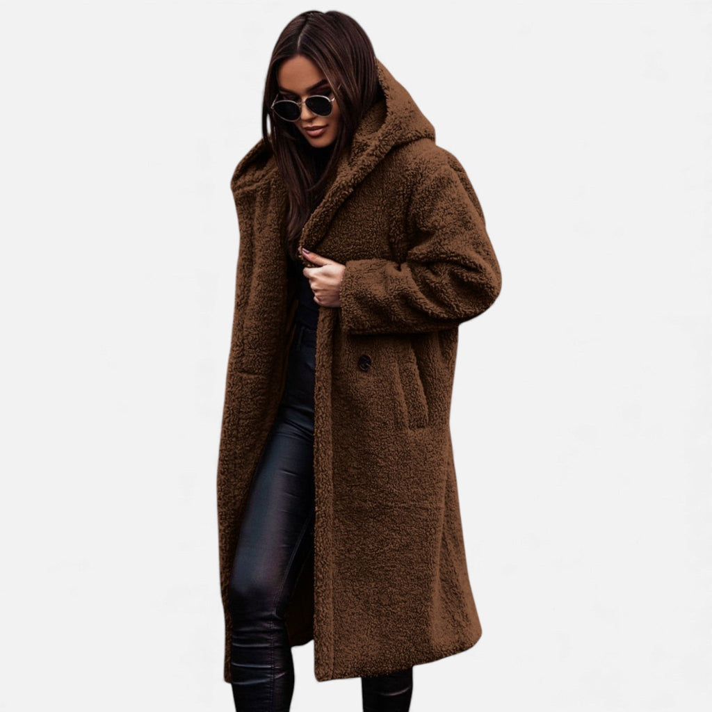 Women's Plush Faux‑Fleece Long Coat