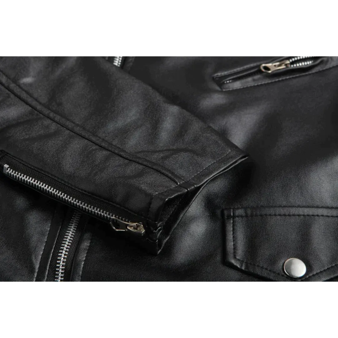 Men's Epaulette Leather Motorcycle Jacket