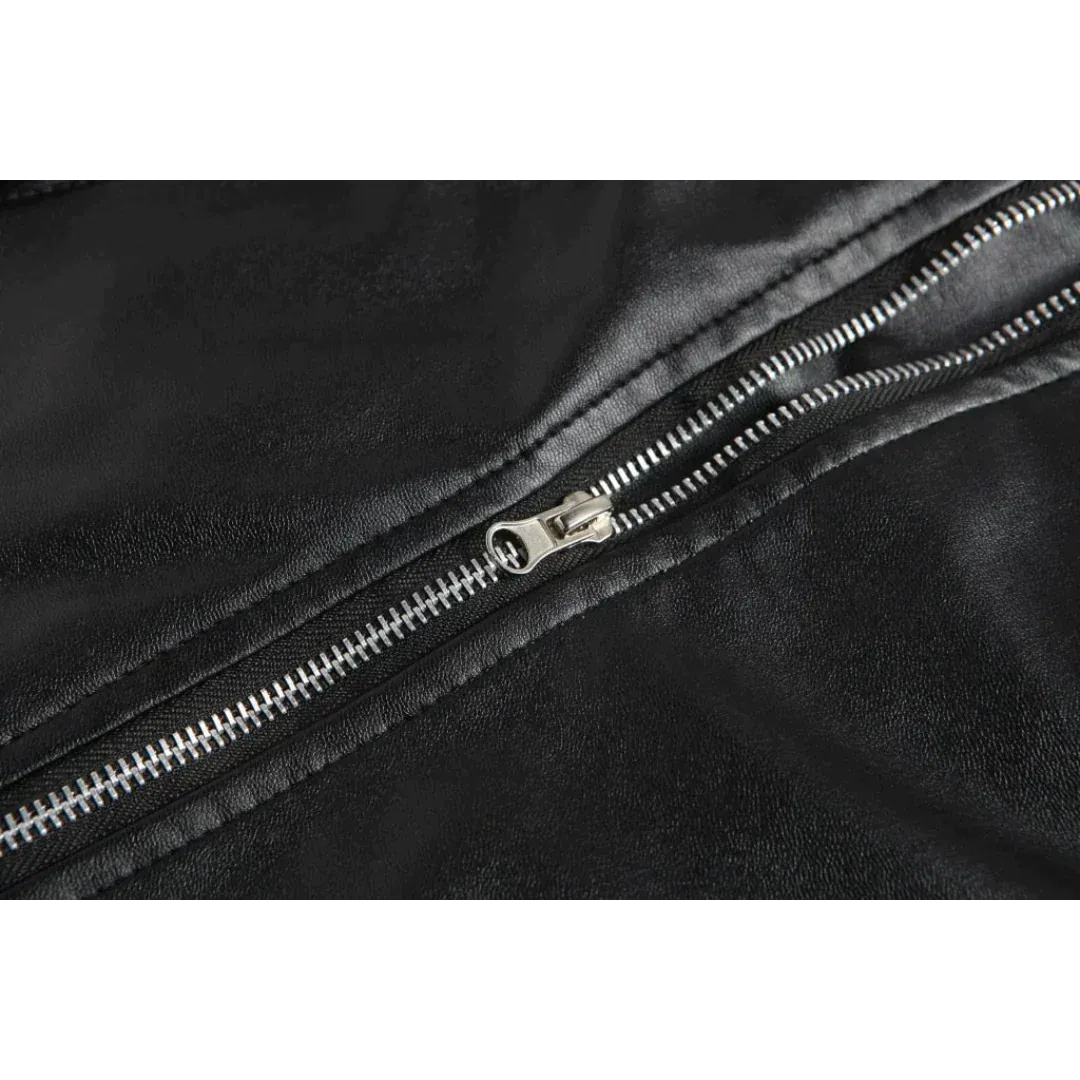 Men's Epaulette Leather Motorcycle Jacket