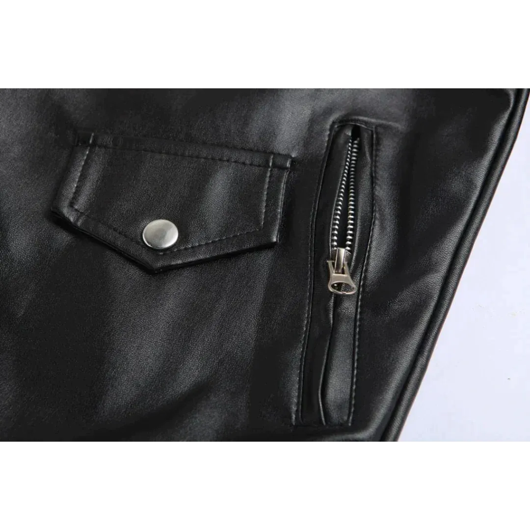 Men's Epaulette Leather Motorcycle Jacket