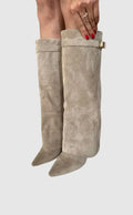 Women's Tall Leather Boots Slim Elegant Heel – Taupe