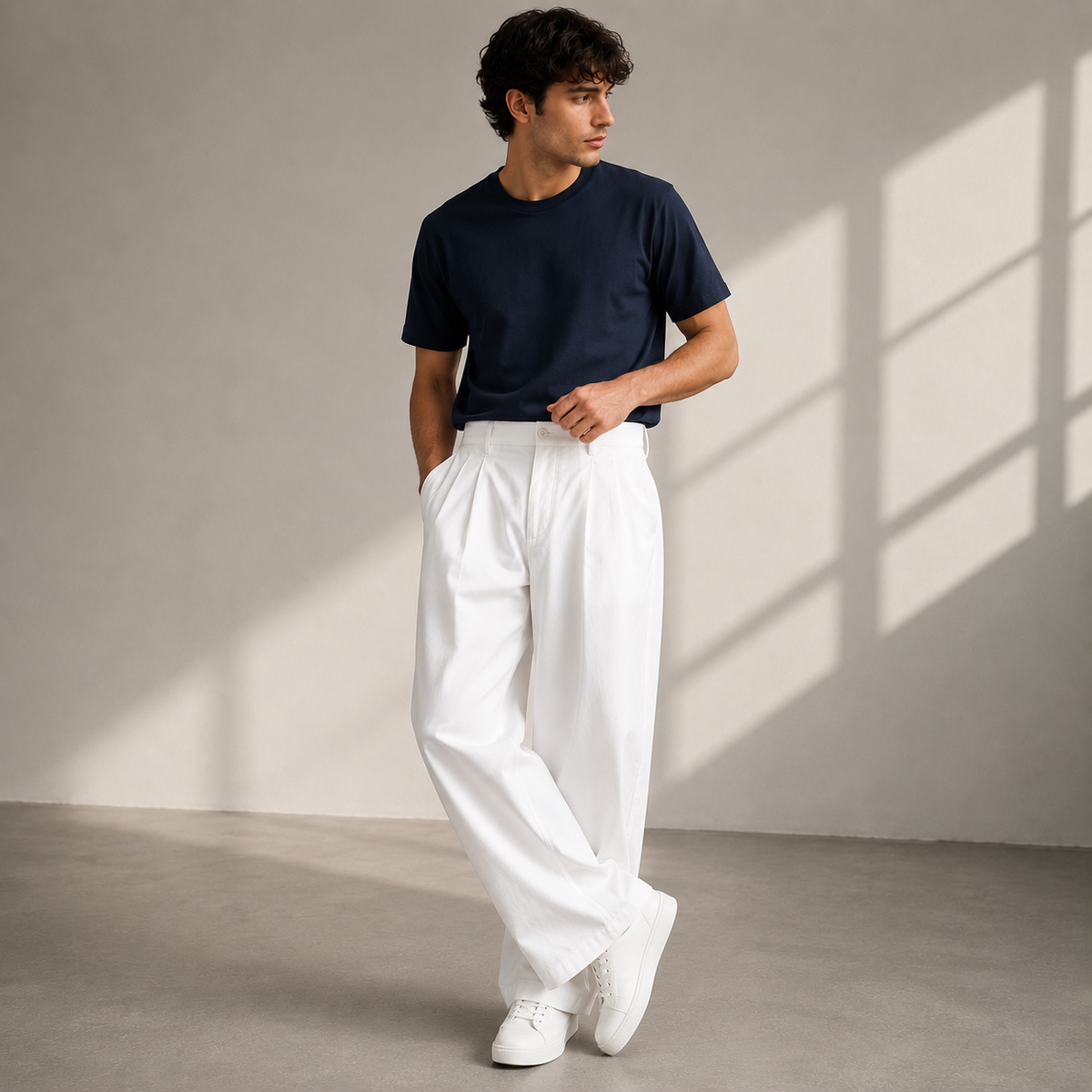 Men's Pleated Wide Leg Trousers Relaxed Modern Pants