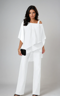 Women's Soft Tiers Top and Palazzo Trouser Two-Piece - White