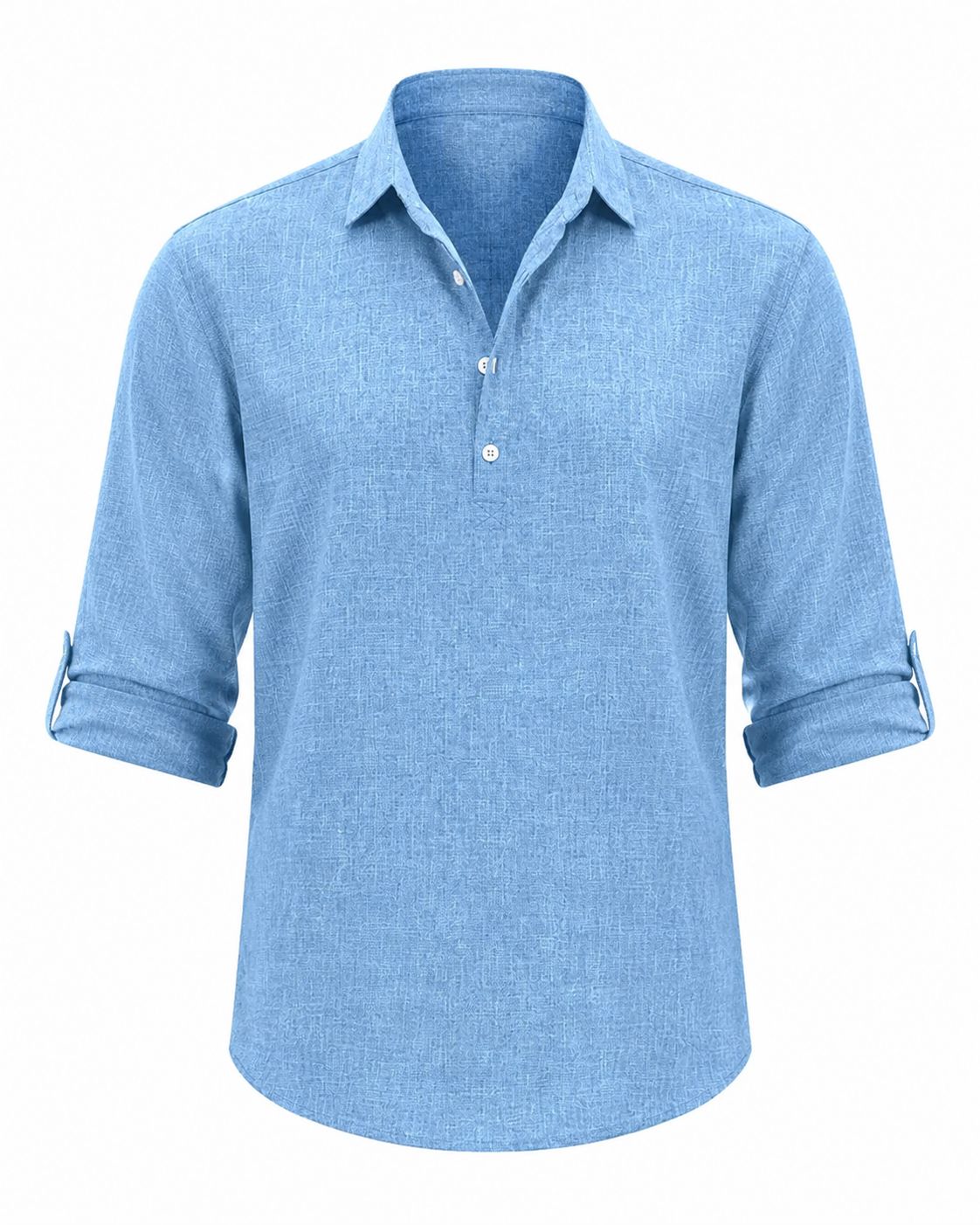 Men's Cotton Popover Shirt Breathable Roll Sleeve Top