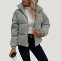 Women's Textured Cord Puffer Bomber with Attached Hood - Grey