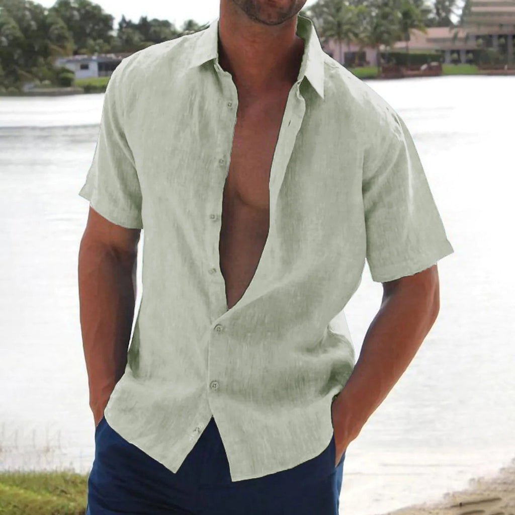 Men's Short Sleeve Linen Shirt Relaxed Summer Button Up