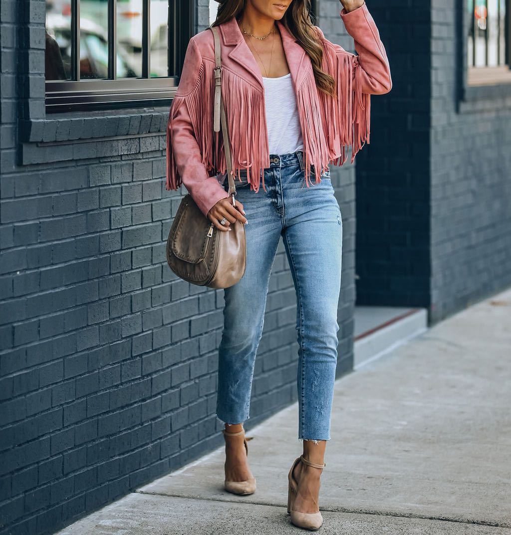 Women's Notch-Lapel Boho Fringe Jacket
