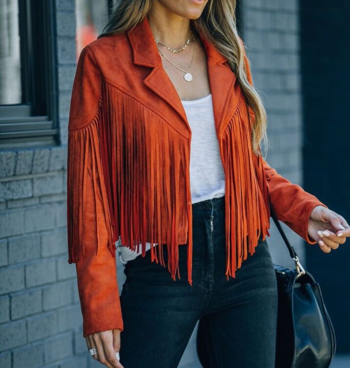 Women's Notch-Lapel Boho Fringe Jacket