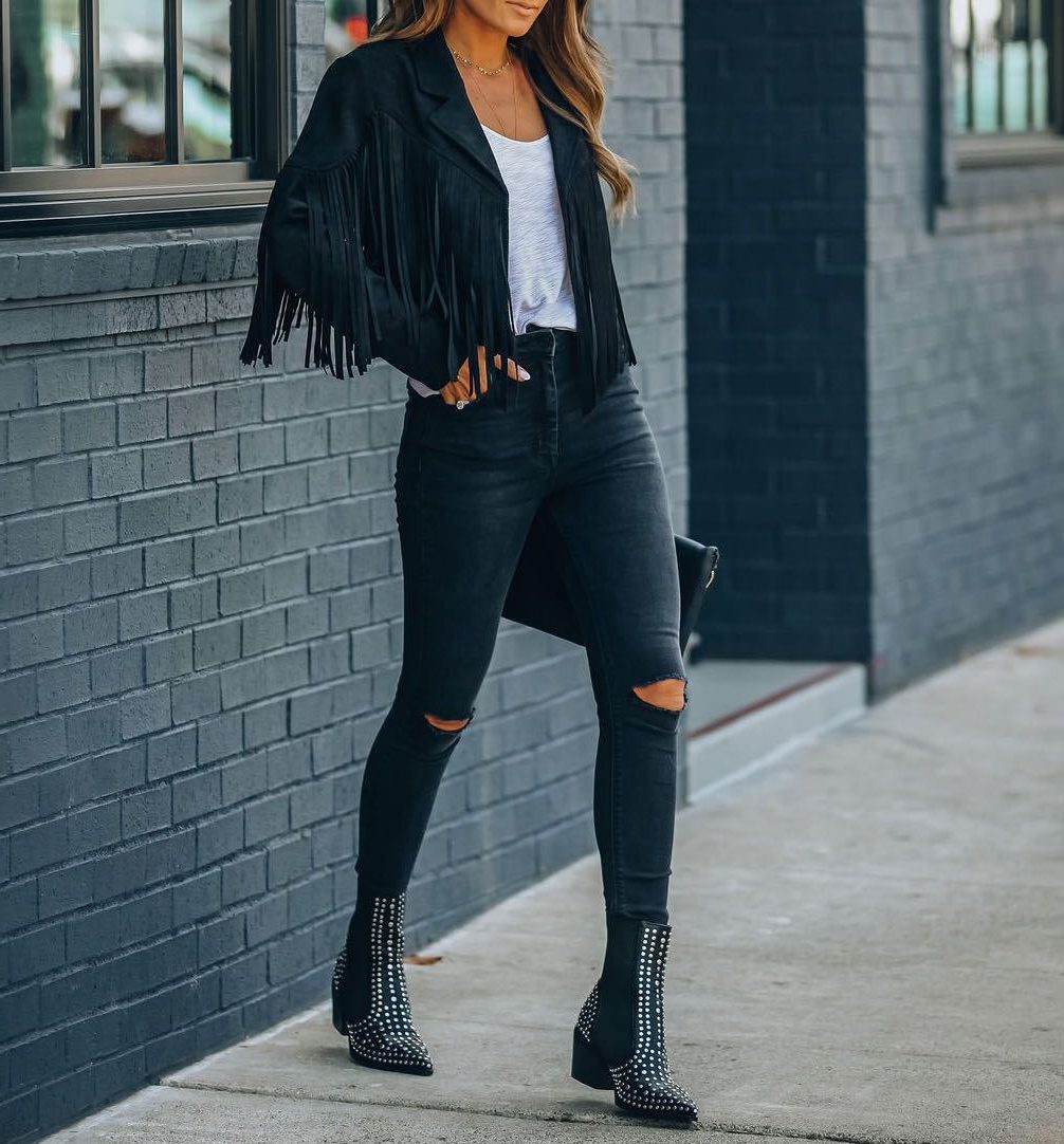 Women's Notch-Lapel Boho Fringe Jacket