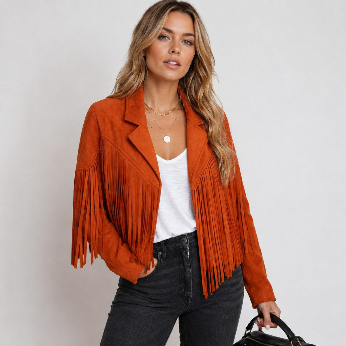 Women's Notch-Lapel Boho Fringe Jacket