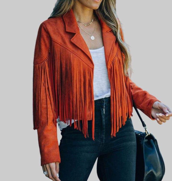 Women's Notch-Lapel Boho Fringe Jacket