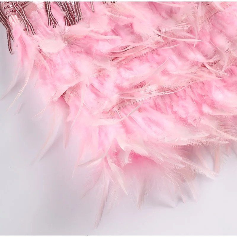 Women's Sparkly V-Neck Cami Dress with Feather Trim