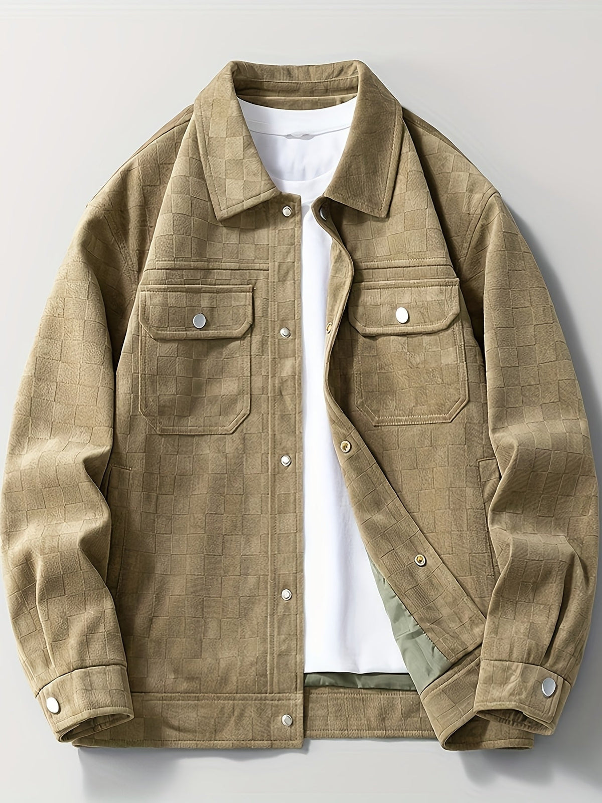 Men's Printed Snap Button Utility Jacket With Chest Pockets