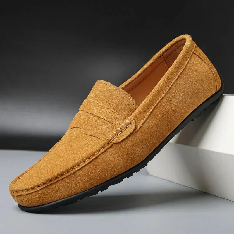 Men's Suede Penny Loafers Refined Slip On Casual Shoes