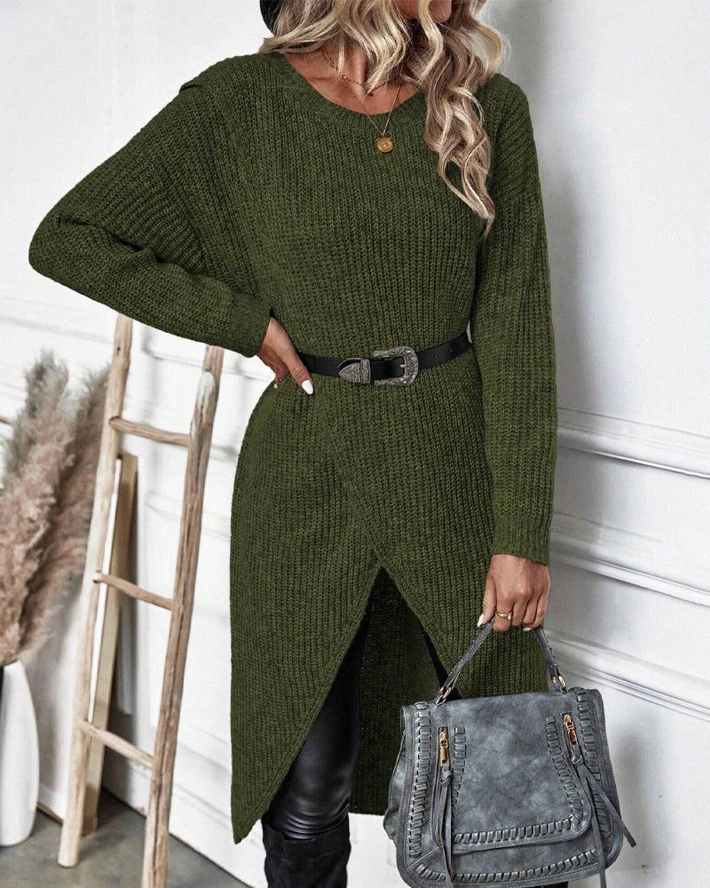 Women's Longline Rib Knit Open Cardigan - Green