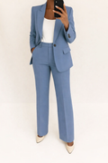 Women's Classic Button Blazer and Wide Leg Trouser Suit - Blue