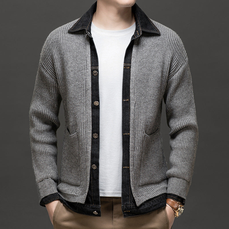 Men's Button Front Knit Cardigan Collared Winter Layer