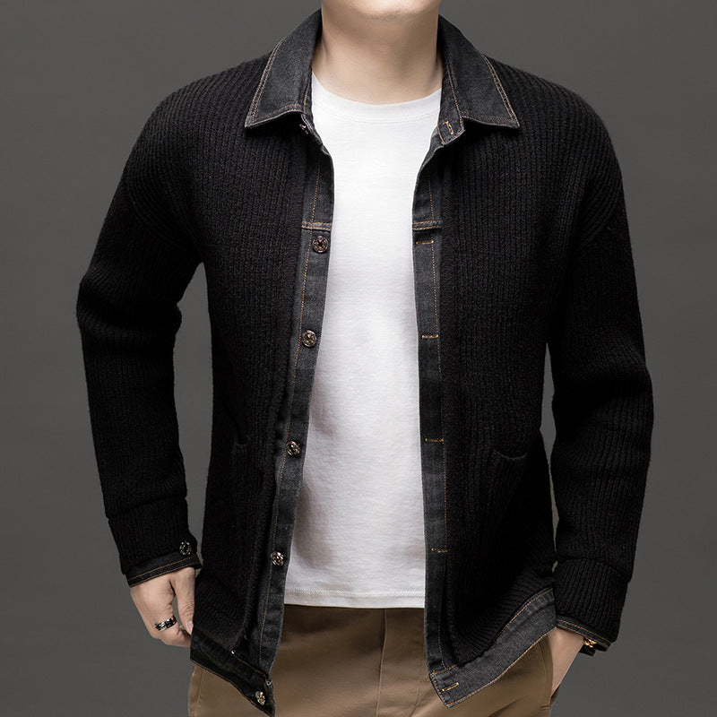 Men's Knitted Collared Cardigan Button Up Layer for Autumn