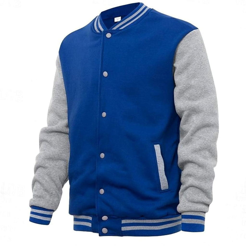 Men's Letterman Jacket with Contrast Sleeves and Popper Front