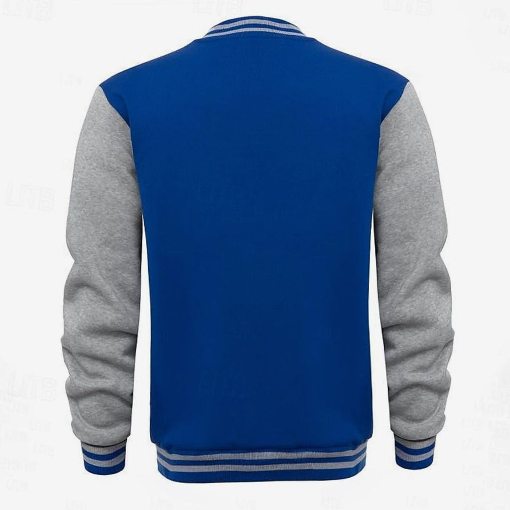 Men's Letterman Jacket with Contrast Sleeves and Popper Front