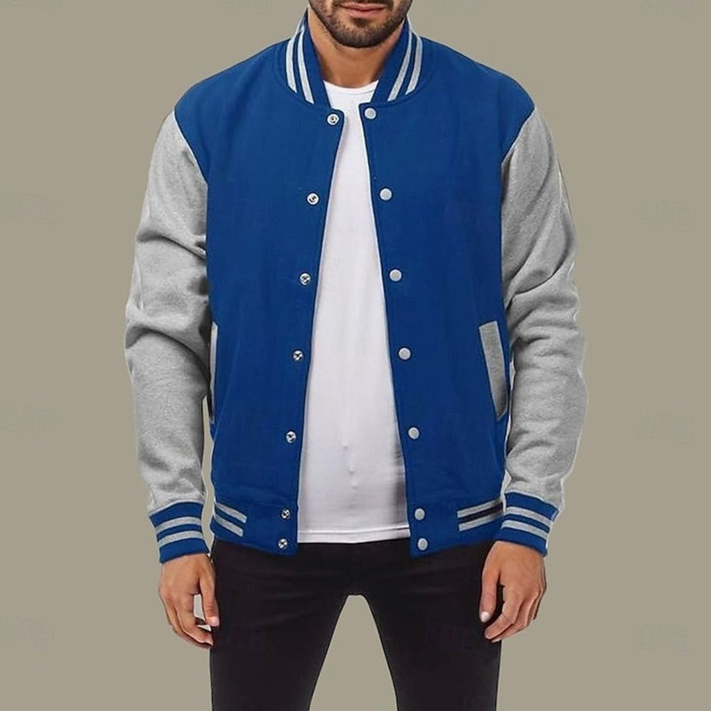 Men's Letterman Jacket with Contrast Sleeves and Popper Front