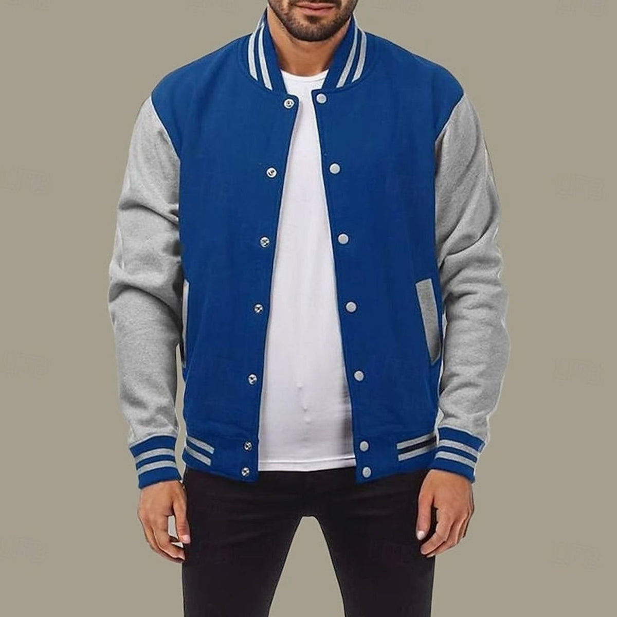 Men's Letterman Jacket with Contrast Sleeves and Popper Front