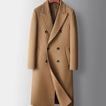 Men's Long Wool Topcoat with Six-Button Double Front - Khaki