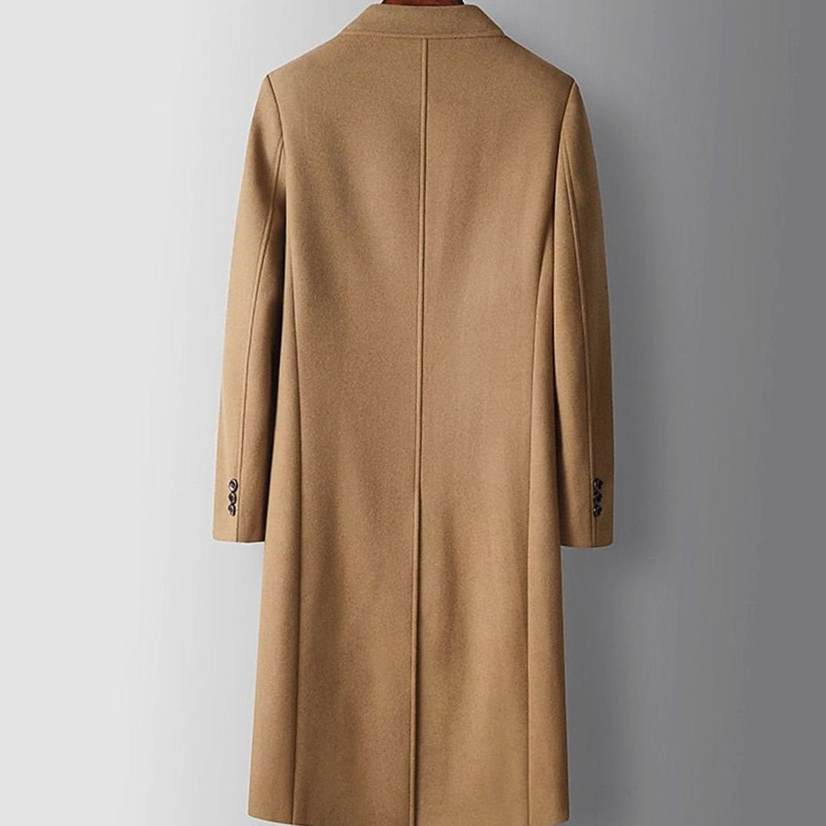Men's Long Wool Topcoat with Six-Button Double Front