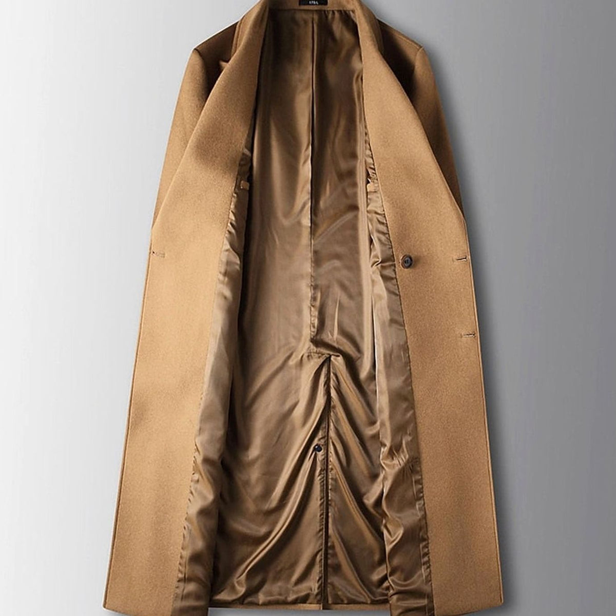 Men's Long Wool Topcoat with Six-Button Double Front