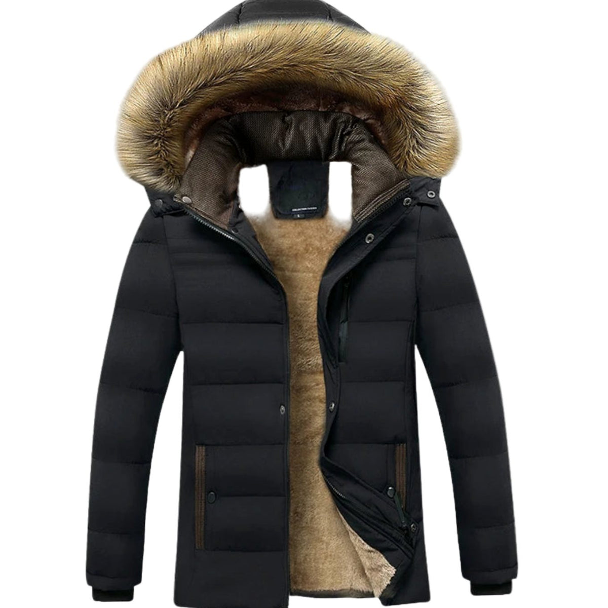 Men's Faux Fur Hood Quilted Jacket With Fleece Interior