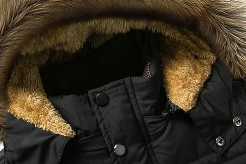 Men's Faux Fur Hood Quilted Jacket With Fleece Interior