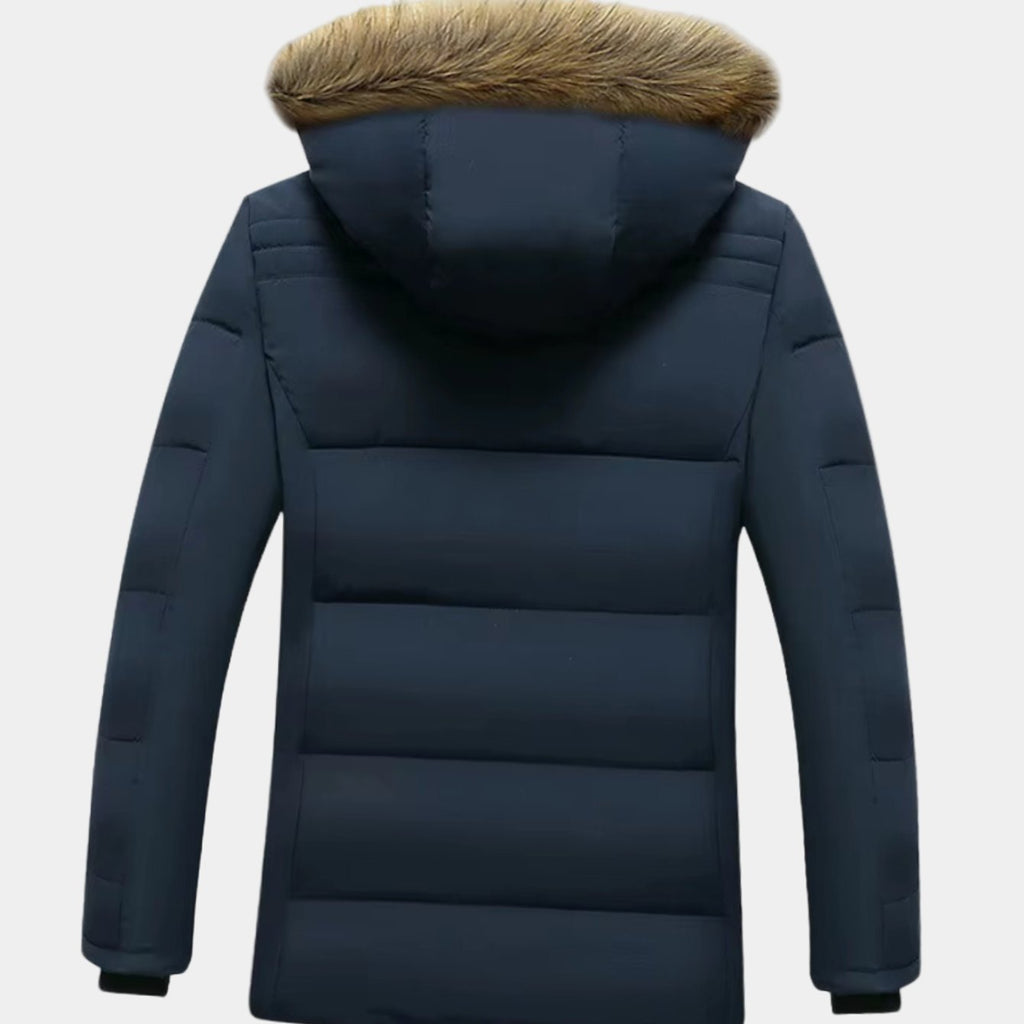 Men's Faux Fur Hood Quilted Jacket With Fleece Interior