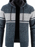 Men's Hooded Zip Through Knit Cardigan with Fleece Lining - Blue Grey