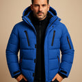 Men's Rugged Multi-Pocket Winter Parka with Hood - Blue
