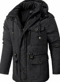 Men's Thick Padded Workwear Jacket with Cinch Hood - Black